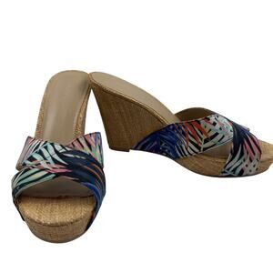 X-Appeal Floral Tropical Multicolor Vacation Resort Wedge Sandals Women's Size 9